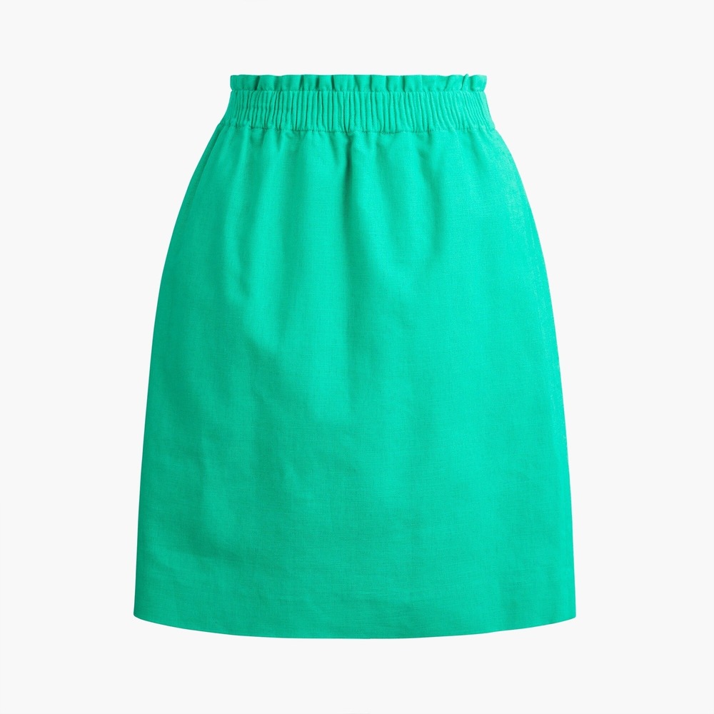 J.Crew Linen Cotton Paperbag Waist‎ City Skirt Green Size 16 Pockets Spring